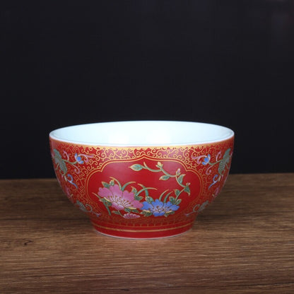 3.3" Chinese Qing Famille Rose Porcelain Ji Red Glaze Lotus Flower Branch Pot
