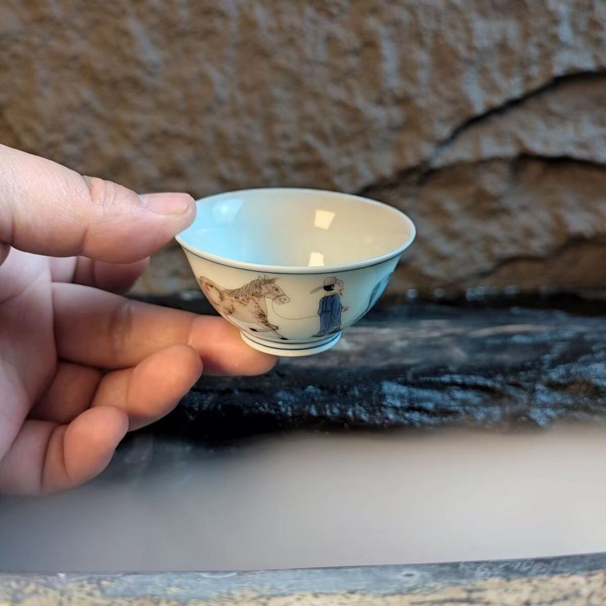 vintage chinese jingdezhen doucai tea cup: scholar 2