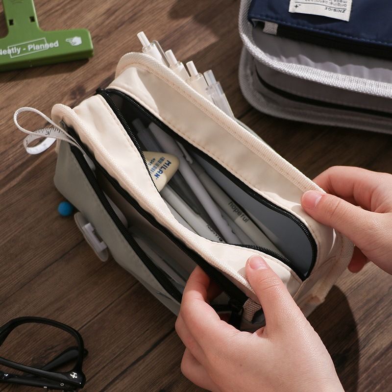 Fashion Canvas Pencil Bag Large Pencil Case Holder Student Organizer Zipper 1 PC
