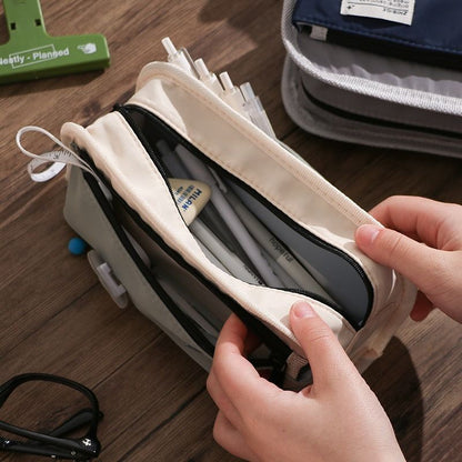 Fashion Canvas Pencil Bag Large Pencil Case Holder Student Organizer Zipper 1 PC