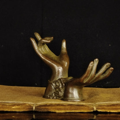 Chinese Antique Bronze Buddha Hand Shelf Ornament Statue