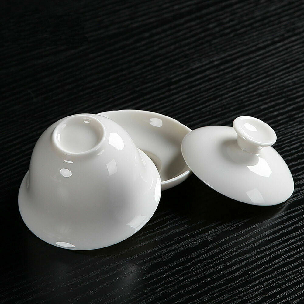 Mini White Porcelain Gaiwan Chinese Gongfu Tea Brewing Lidded Cup 70ml Puer Tea