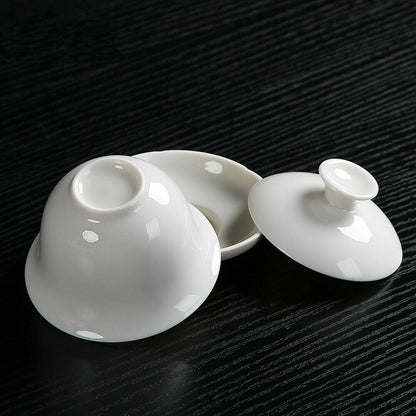 Mini White Porcelain Gaiwan Chinese Gongfu Tea Brewing Lidded Cup 70ml Puer Tea