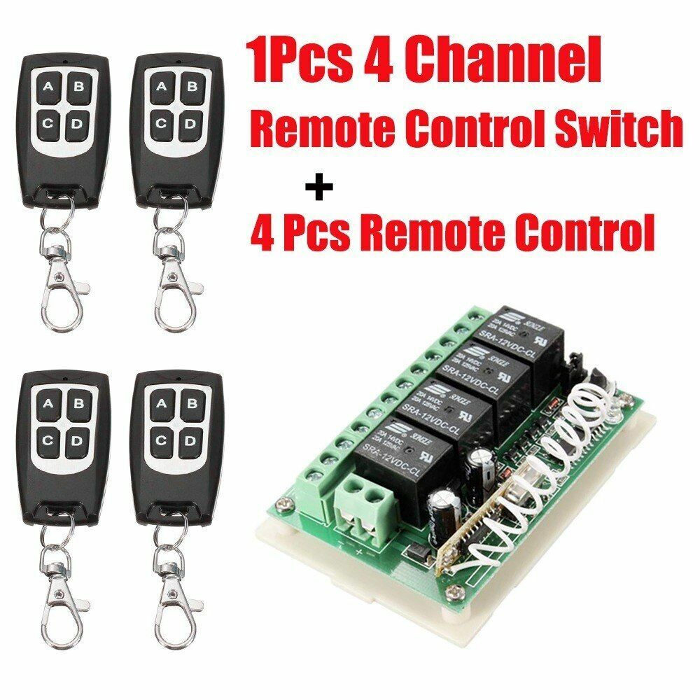Wireless Remote Control RF Switch 433mhz DC 12V 4CH 4 Channel Relay Receiver 12p