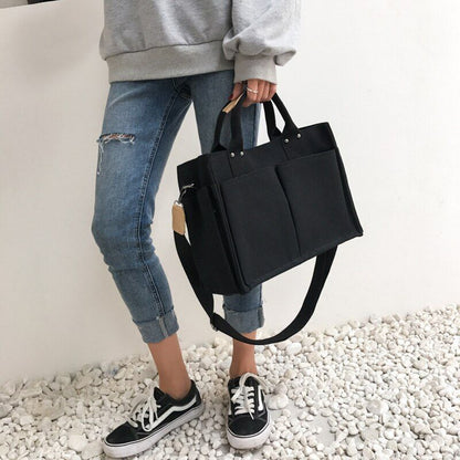 Casual Canvas Large Handbag Wide Strap Shoulder Crossbody Shopper Bag 32*25*13CM