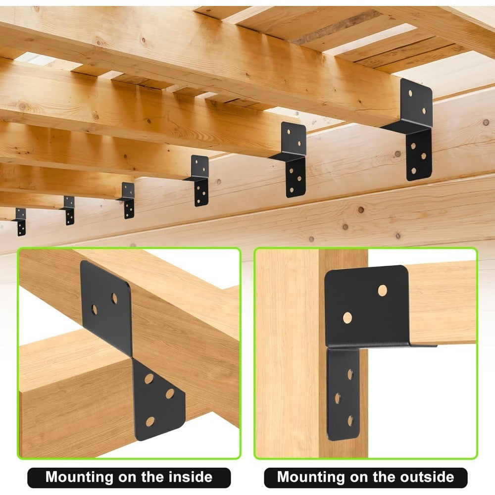14 Gauge Joist Hanger Brackets 4 Pcs Black Post Cap Tie for 2x4 2x6 Beam Support