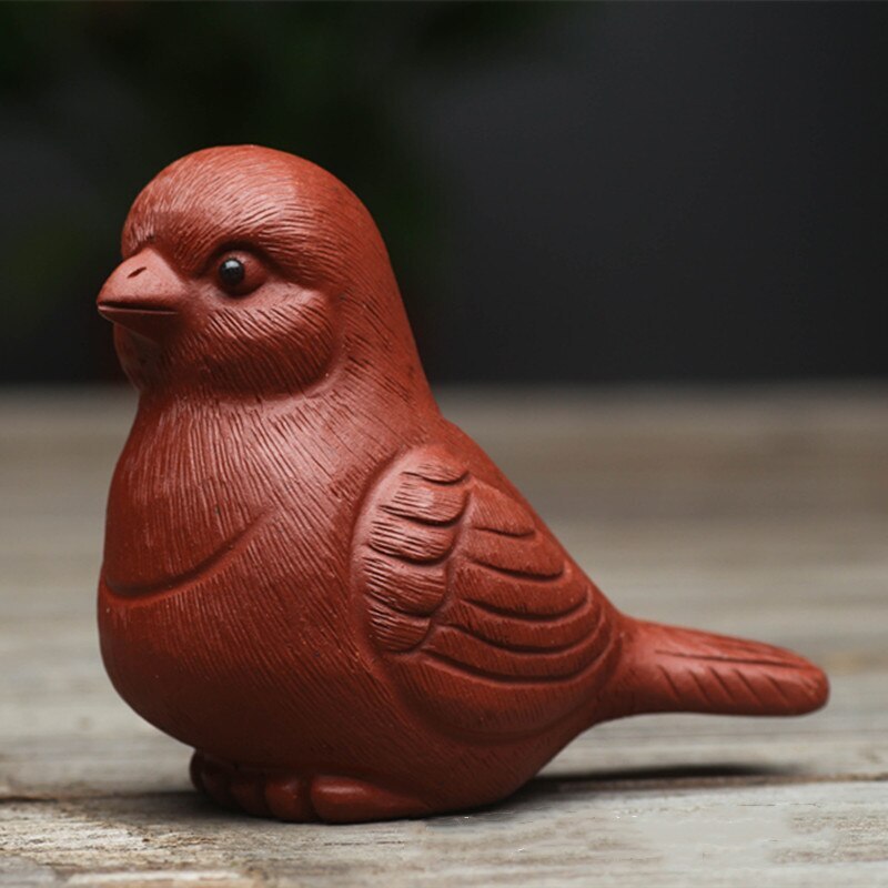 Chinese Purple Clay Tea Pet Lucky Bird Statue Art Ornaments Animal Tea Figurine