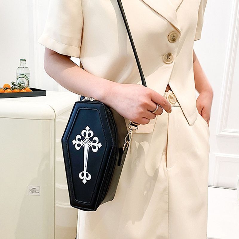 Retro Gothic Shoulder Bag Halloween Handbag Crossbody Bag Coffin Shape Purse 1PC