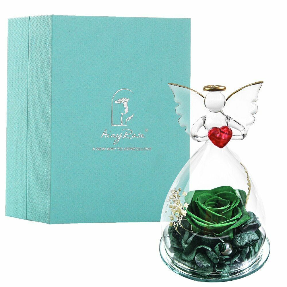 Real Rose Angel In Glass Dome Preserved Flowers Wedding Birthday Gifts 2.9 x4.3"