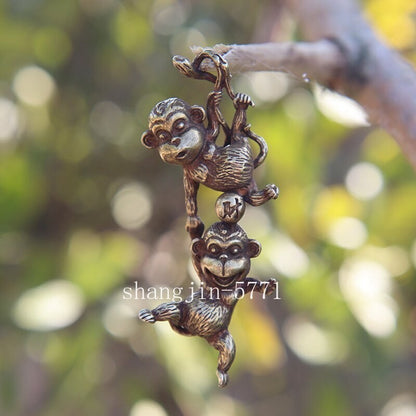 Antique Copper Climbing Monkey Figurine Miniature Ornament Hanging Brass Funny
