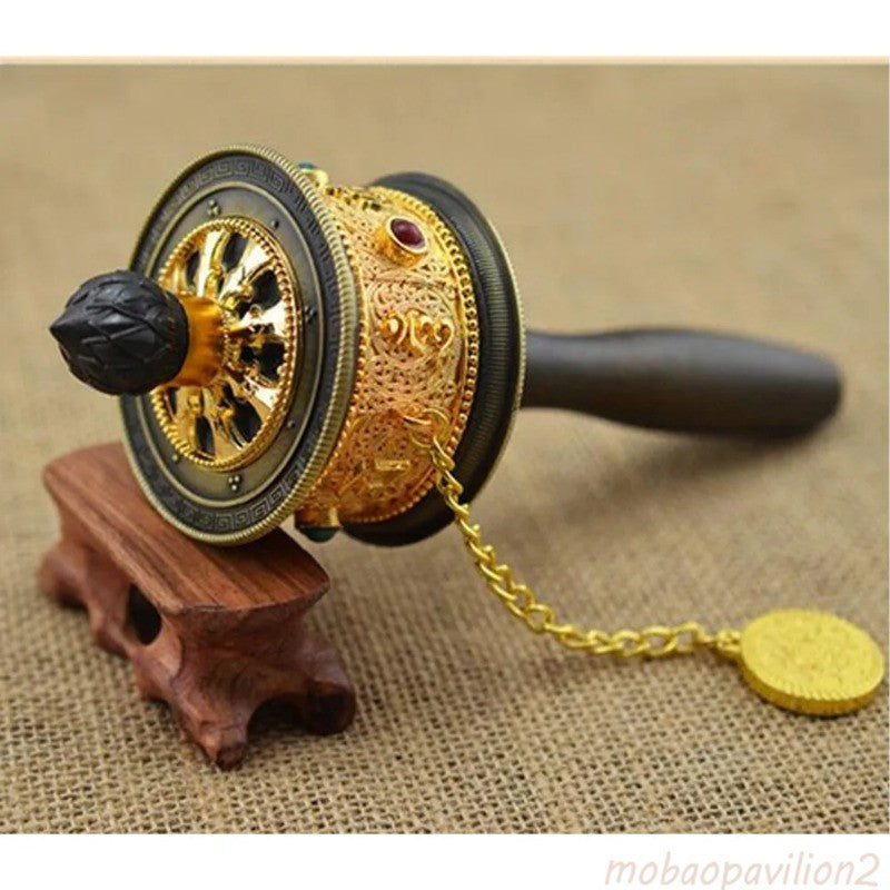 23cm New Copper Hand Rotating Prayer Wheel Buddhism Meditation Artifact
