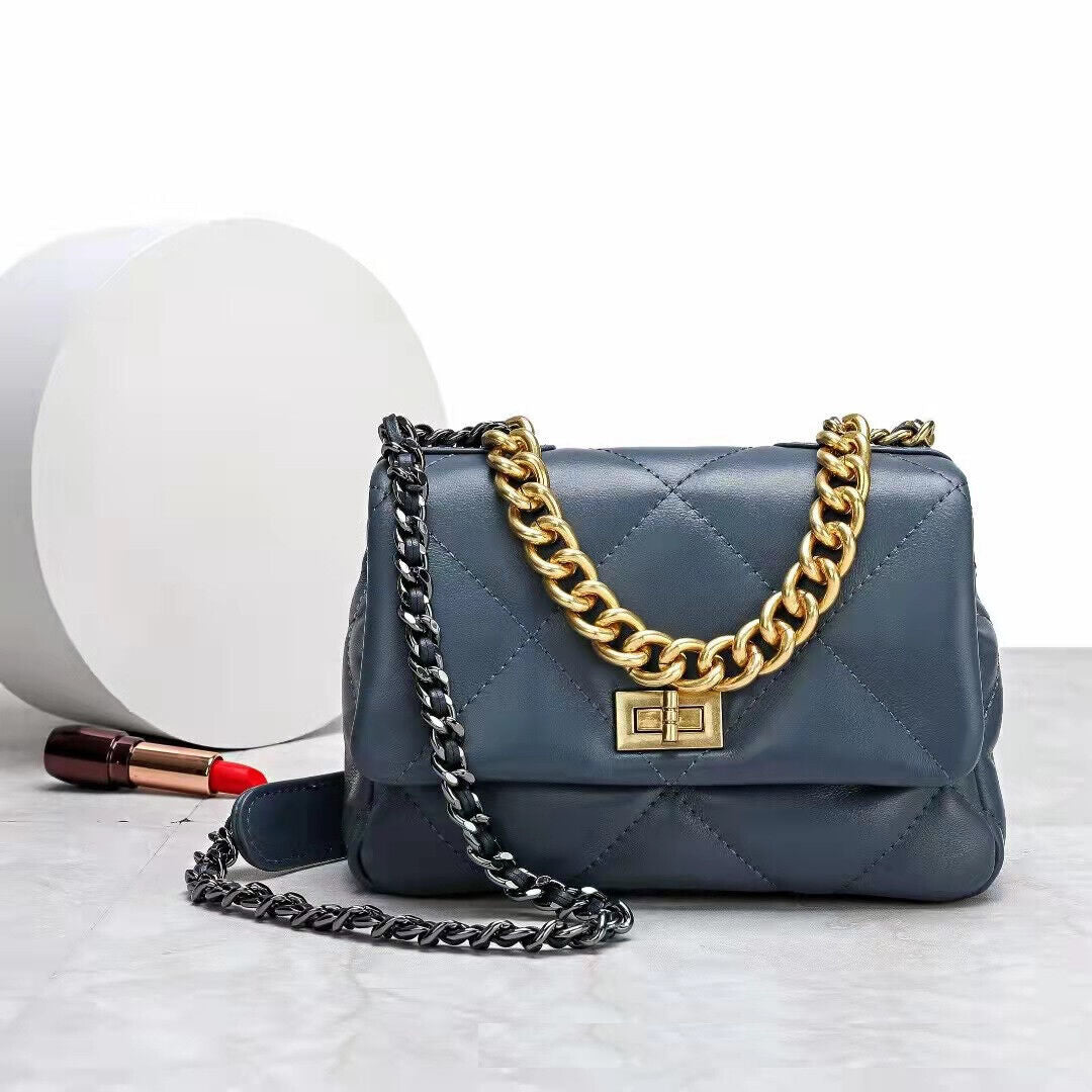 Mini Quilted Sheepskin Leather Small Flap Purse Shoulder Bag Tote Clutch Chains