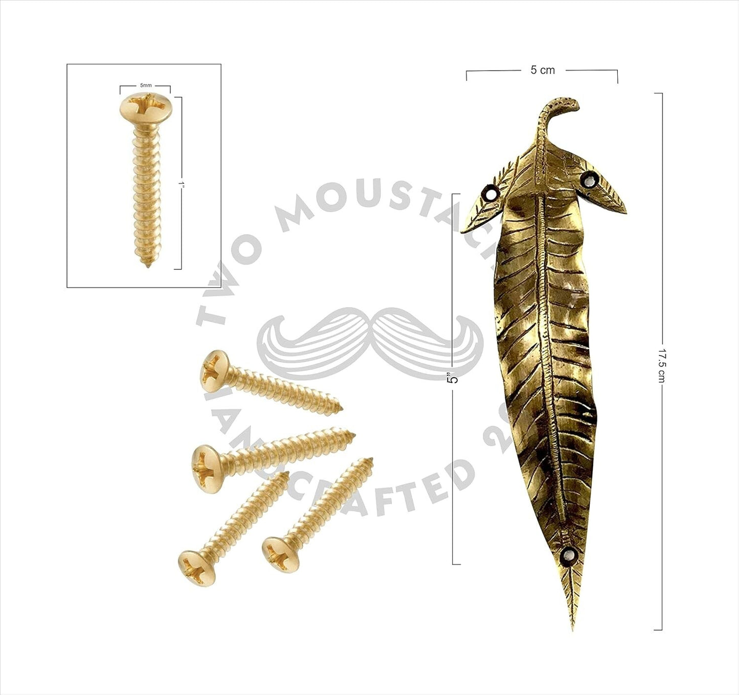 Set of 2 Antique Look Brass Leaf Design Brass Door Pull Handles Pair 7 Inches