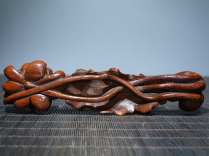 Old Chinese Boxwood Handcarved Frog Lotus Wealth Ruyi Lucky Statue 75g
