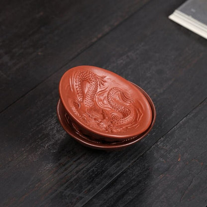 Handmade Tea Cup Dragon Carved Master Cup Real Yixing Zisha Purple Clay 50ml Cup