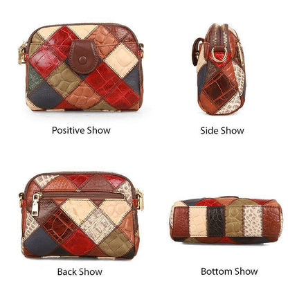 Genuine Leather Shell Bag Fashion Messenger Satchel Side Bags Patchwork Cotton