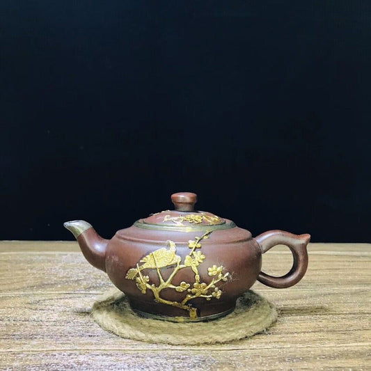 vintage chinese yixing purple clay teapot zisha ceremony carving Collectible art