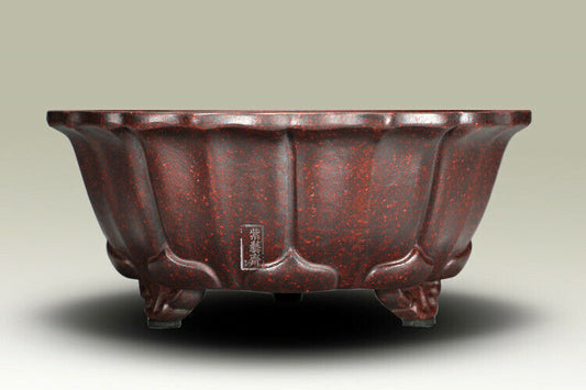 1 Pcs Lotus Shape Chinese Yixing Zisha Shohin Bonsai Pot 6.25''x6.25''x2.5''