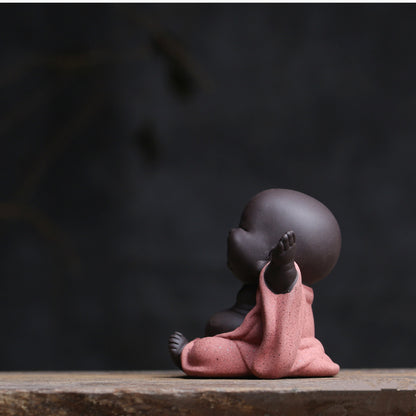 Chinese Buddha Happy Monk Yixing Zisha Tea Pet Ornament Handmade Desk Decoration