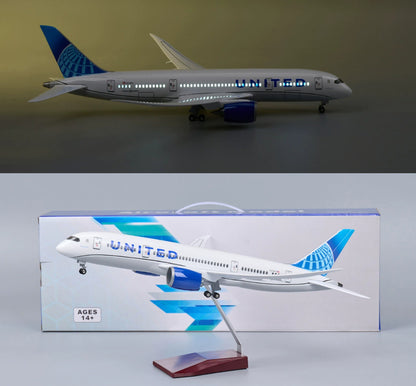 1:130 43CM UNITED BOEING 787 Plane Airplane Led Sound Light Resin Aircraft Model