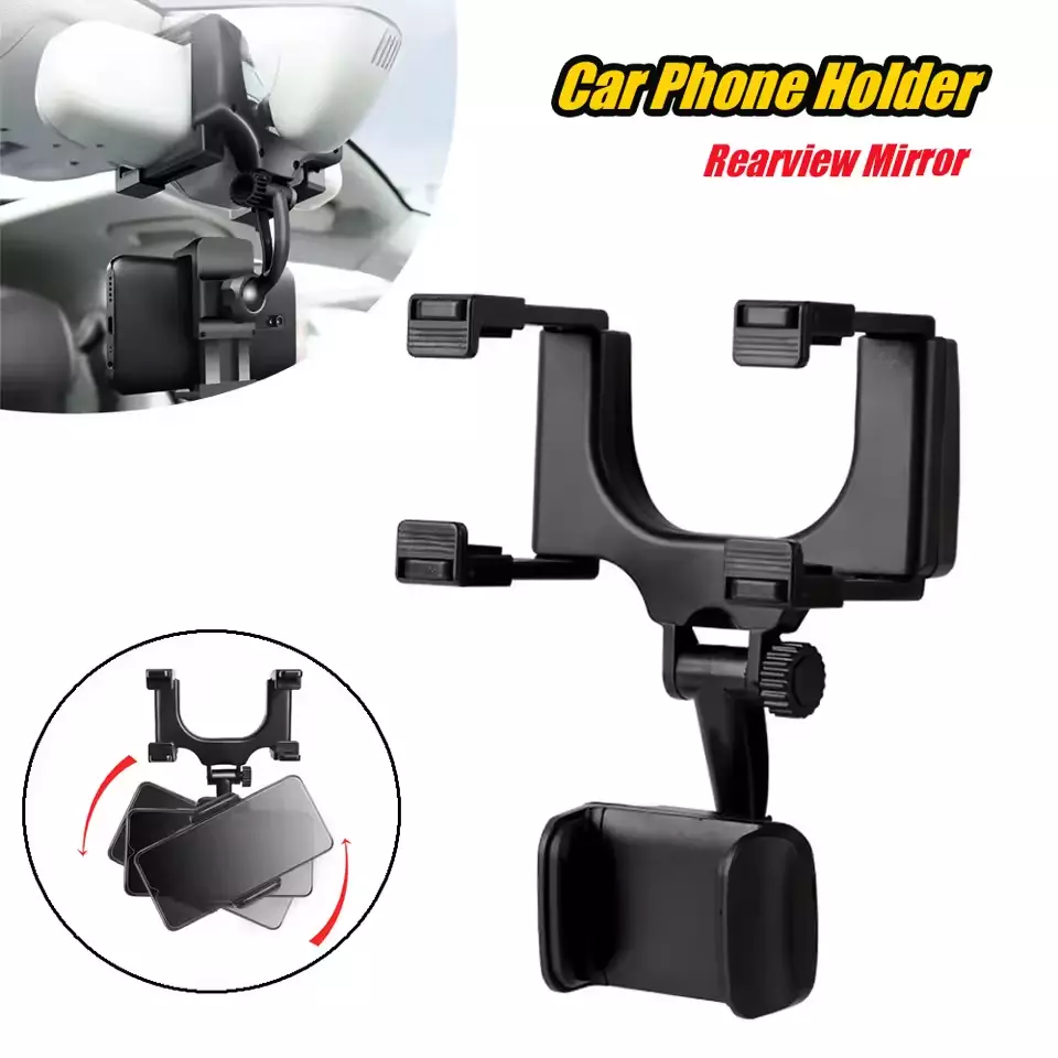 360°Car Rearview Mirror Rotation Adjustable Phone Holder Mount Multifunction LOT