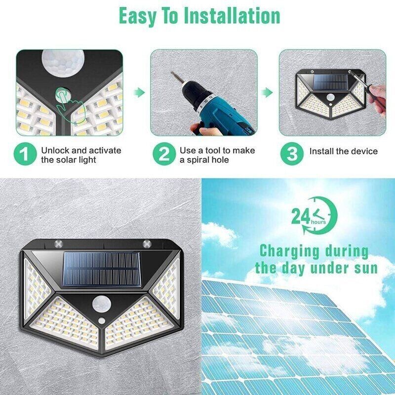 Lampara Led Solar con Sensor de Movimiento Foco para Exterior Casa Garage Patio