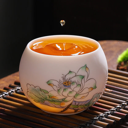 Boutique Hand Painted Tea Cup Fat Mutton Jade Porcelain Master Cup Chinese Cup
