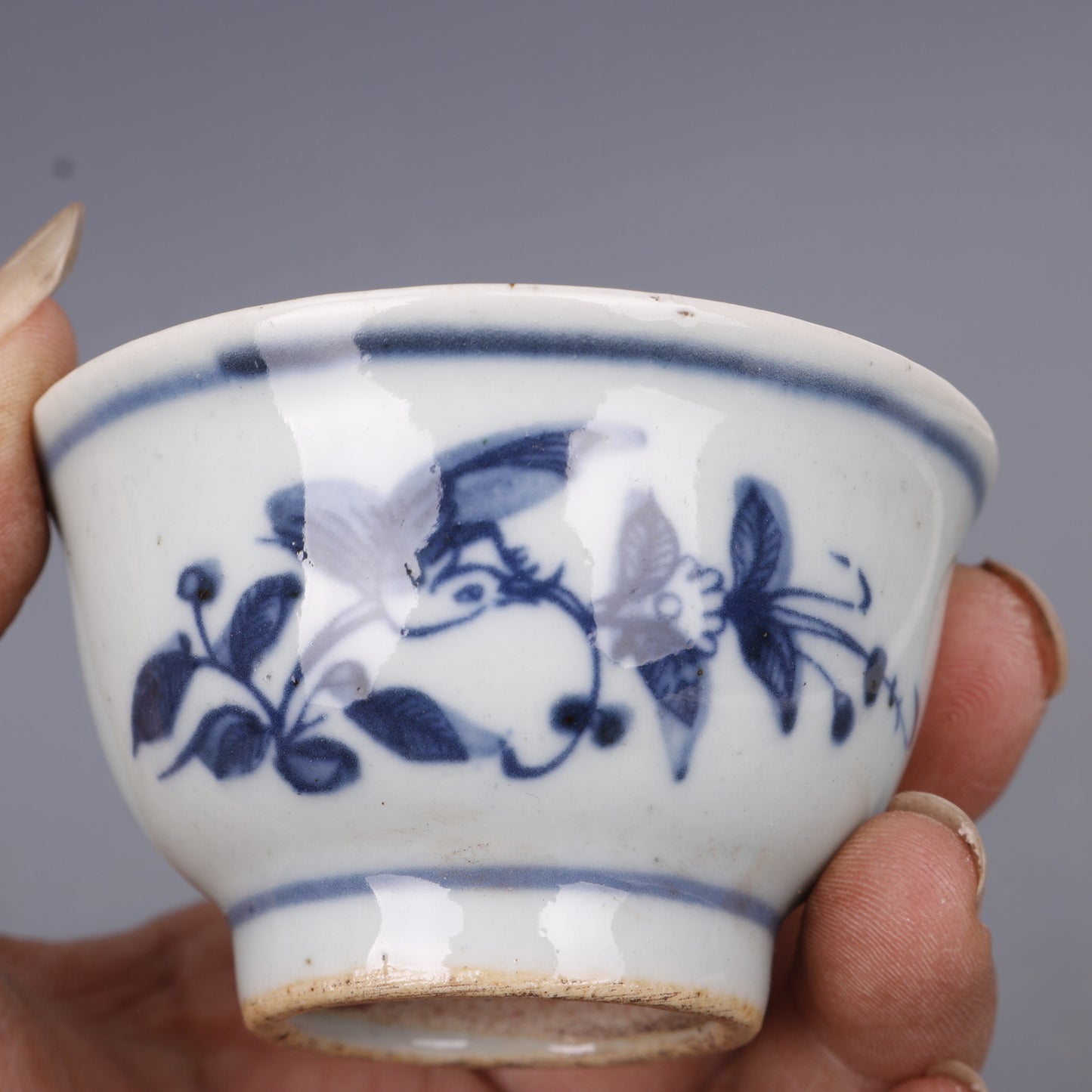 2.8 inch Chinese Blue and White Porcelain Qing Guangxu Bird Design Teacup Cup