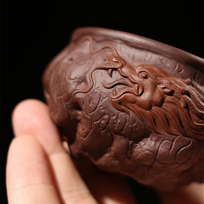 Full Handmade Tea Cup Dragon Carved Master Cup Real Yixing Zisha Kungfu Tea Cups