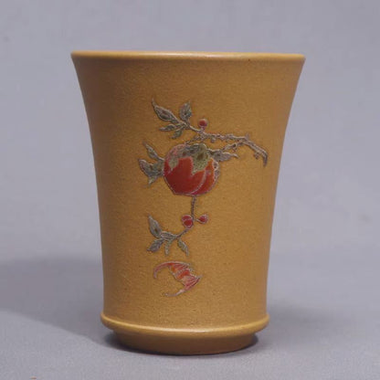 Yixing Purple Clay Blessing Longevity Cup Gold Section Clay Hand Painted Tea Cup