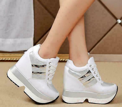 Women Fashion Sequins Wedge Hidden Heels Platform Sneakers Creepers Shoes New