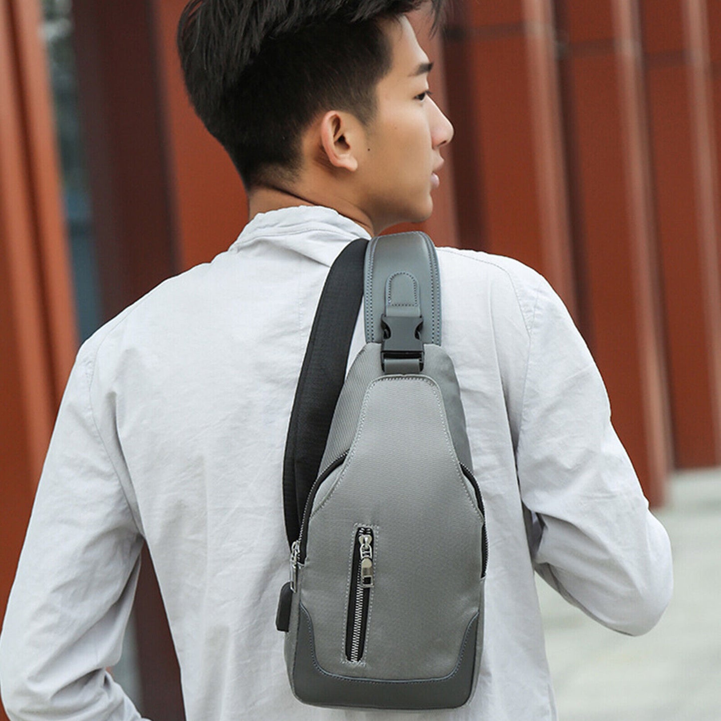 Men Durable Sling Bag USB Charging Port Chest Bags Outdoor Oxford Multipurpose