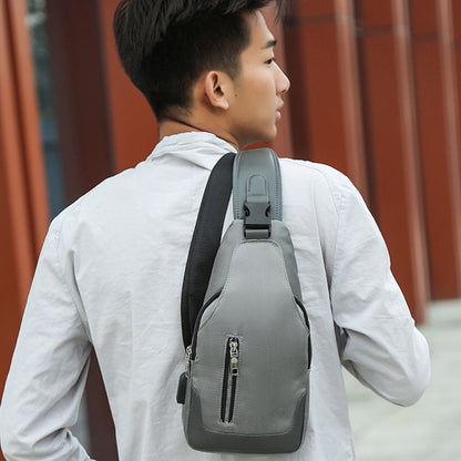 Men Durable Sling Bag USB Charging Port Chest Bags Outdoor Oxford Multipurpose