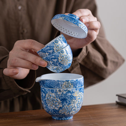 Jingdezhen Porcelain Tea Set With Portable Bag Ceramic Tea Pot Matching Tea Cups