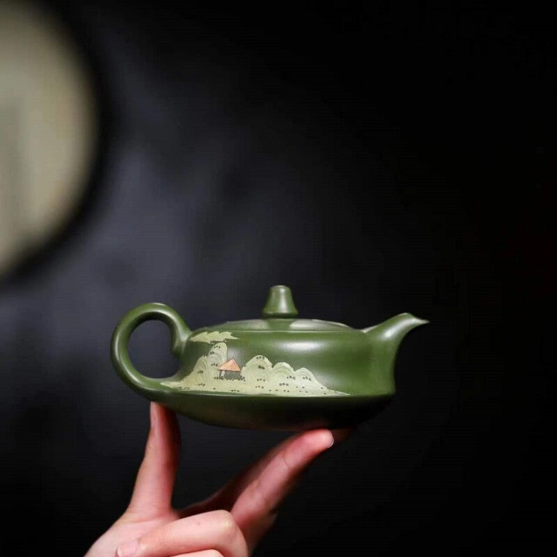 200ml Chinese real yixing zisha green clay tea pot handmade ball shaped infuser