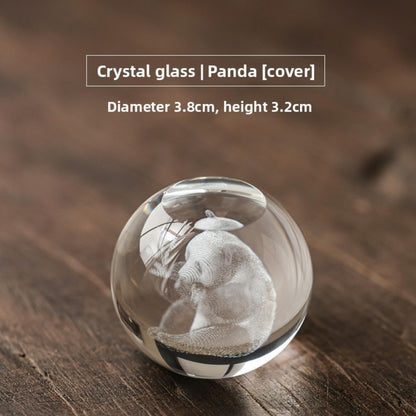 Glass Chinese Panda Tea Pet 3.8cm 1.5in Teapot Cover Holder Tea Ceremony Tea Set