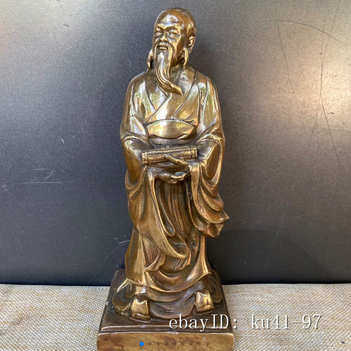 8.4" China Antique Bronze Purely Handmade Ming Xuande Mark Zhuangzi Statue