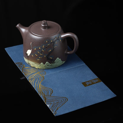 Chinese Tea Pot Marked Handmade Real Yixing Zisha Purple Clay Pot Crane Relief