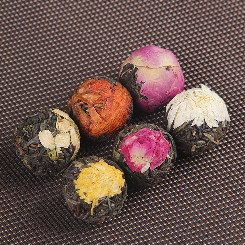 Handmade Ball-shaped Assorted Flowers Flowering Pu-erh Tea Raw 18 Pcs (120g)