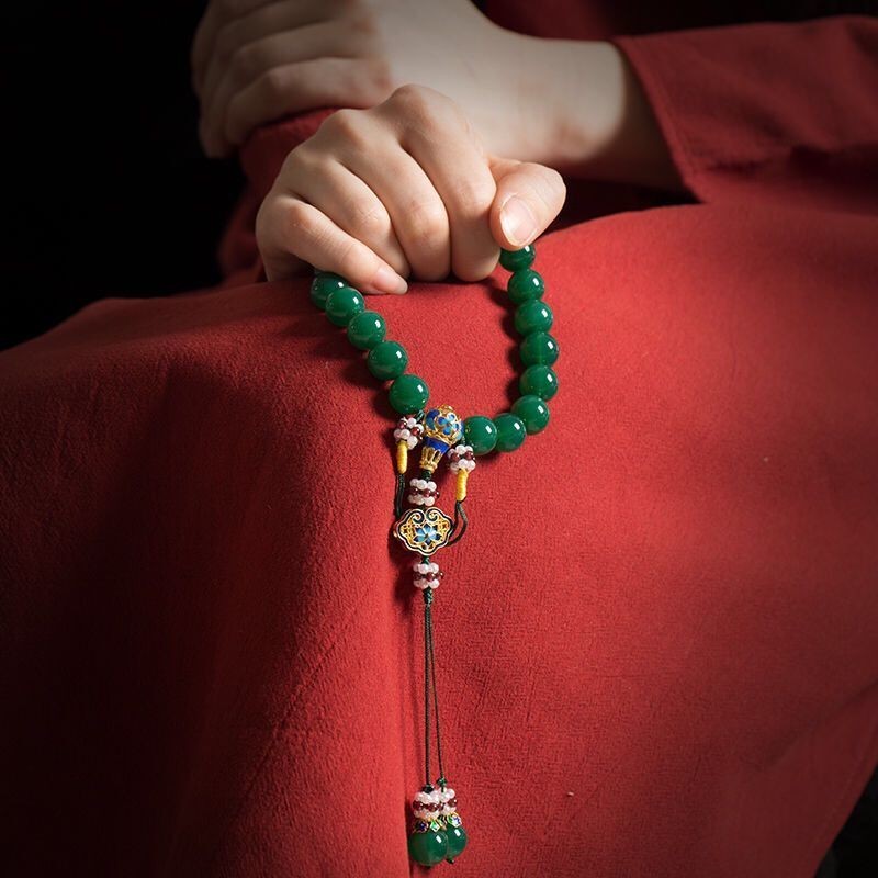 Green Agate Tara Mala Bracelet 10mm 18 Beads Prayer Bead