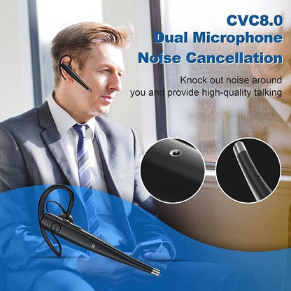 Wireless Bluetooth 5.1 Headphones Business Earbuds Double Mic Noise Cancellation