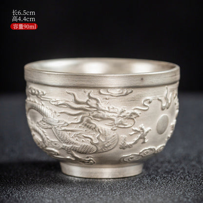 Traditional Craft Handmade Teacup Pure Silver Master Cup 999 Sterling Cerami Cup