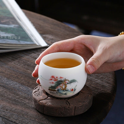 One Tea Cup Boutique Hand Drawing Fat Mutton Jade Porcelain Master Cup 130ml New