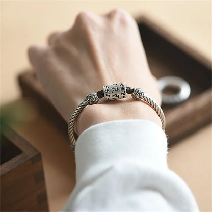 Vintage Lotus Rope braided Bracelet Brilliant Mantra Buddhist Scriptures Bead