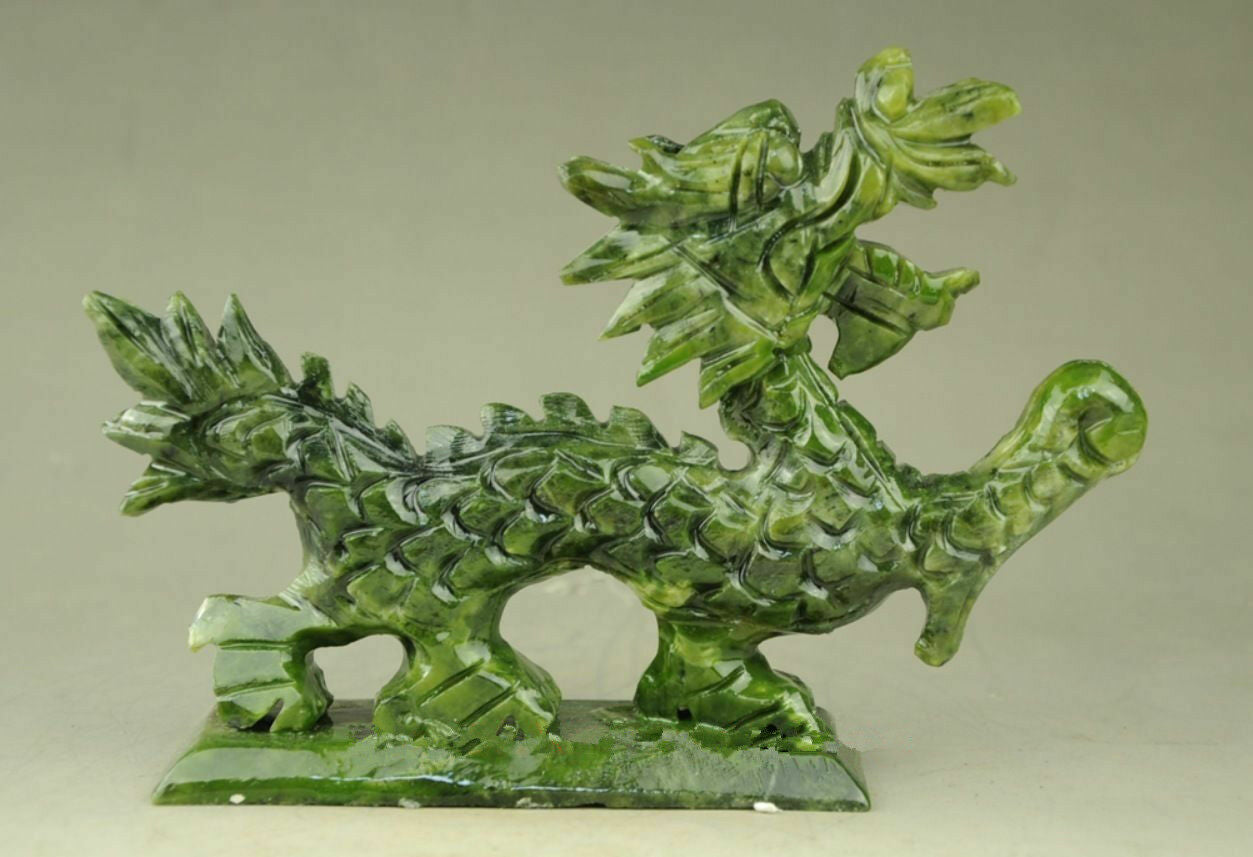 Exquisite Natural Jade Handmade Hand-carved Dragon Statues