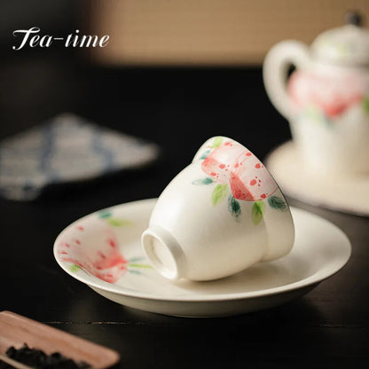150ml on-glazed Ceramic Teacups Pure Hand Painted Pink Peach Stoneware Tea Cup