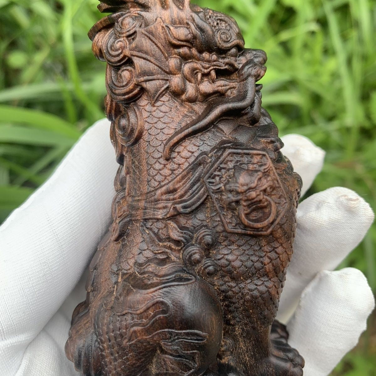 Wood Carved Qilin Statue Agarwood Handheld Ornament Lucky Collectible