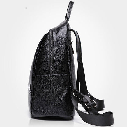 Women's Backpack Genuine Leather Black Zipper Travel Backpack College Bag