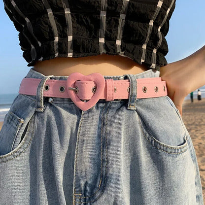 Women Belt Denim Fabric Strap Love Buckle All-Match Jeans Pink Dress Waistbands