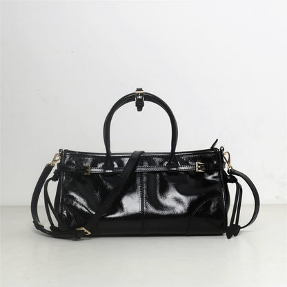 Long/ Short Handles Glossy Real Leather Tote Handbag Purse Fashion Shoulder Bag
